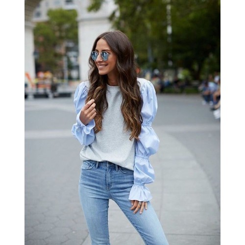  arrivals casual blue gray long sleeve puff 