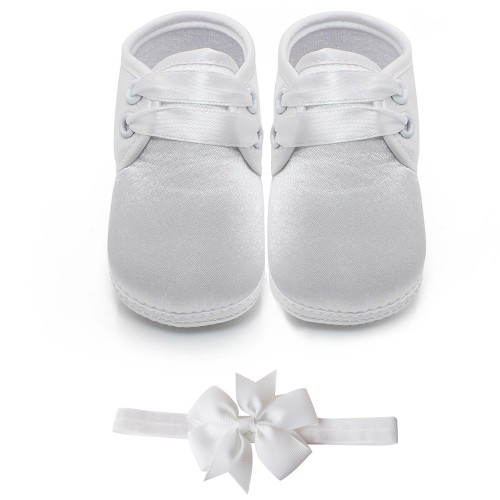 Delebao Lace-up Baby Boy Christening & Baptism Shoes Infant Toddler Newborn Pure White Christening Shoes