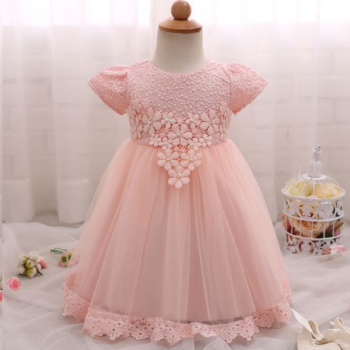 High Quality Baby Girls Baptism Dresses Flowers Lace Princess Party Dress 