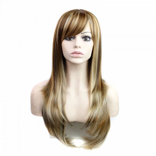 Blonde Brown Mixed Color Wig Long Straight Hair