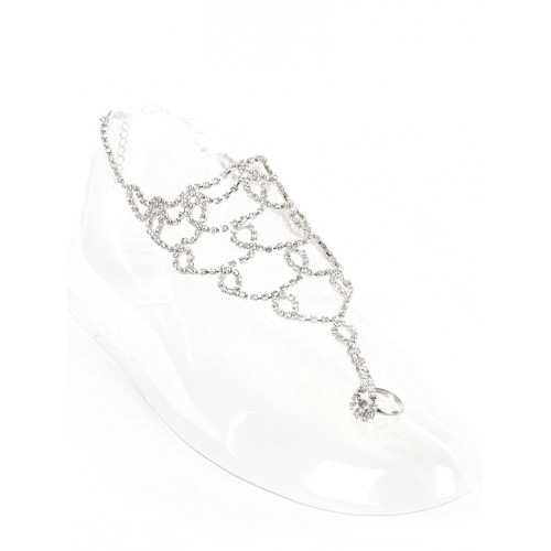 CONNECTED TOE RING RHINESTONE CHAIN ANKLET