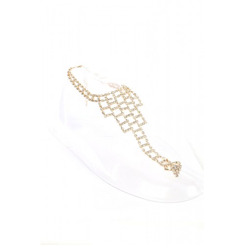 CONNECTED TOE RING RHINESTONE CHAIN ANKLET