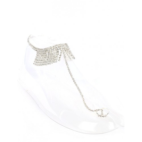CONNECTED TOE RING STRETCH RHINESTONE ANKLET