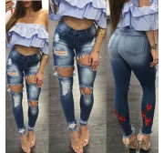 Style Hole Embroidered Sexy Jeans Women