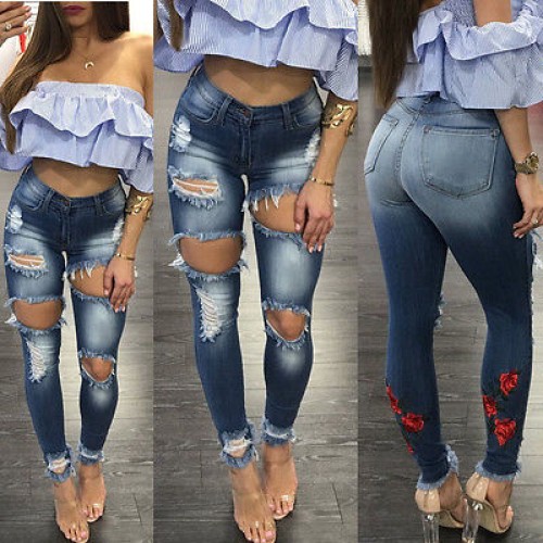 Style Hole Embroidered Sexy Jeans Women