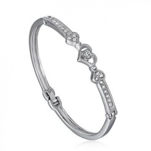 Elegant Silver Rhinestone Crystal Heart Shaped Bracelet 