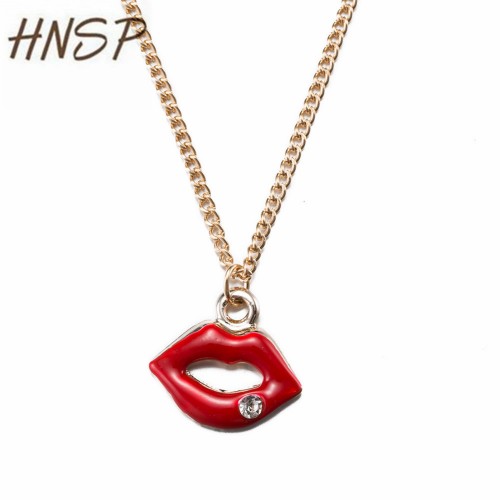 50cm+5cm Gold Color Chain Red lips Pendant 