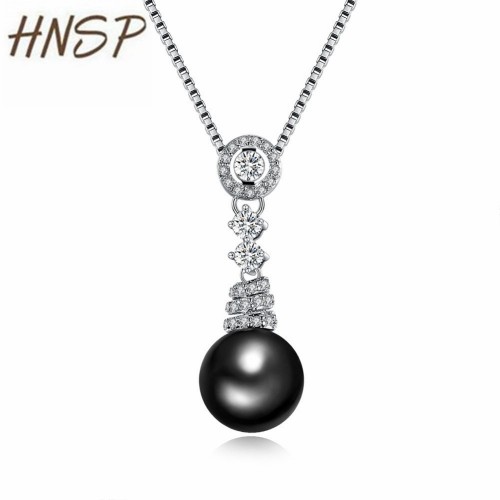 HNSP Classic 925 Silver Chain 11MM Black Simulated Pearl 