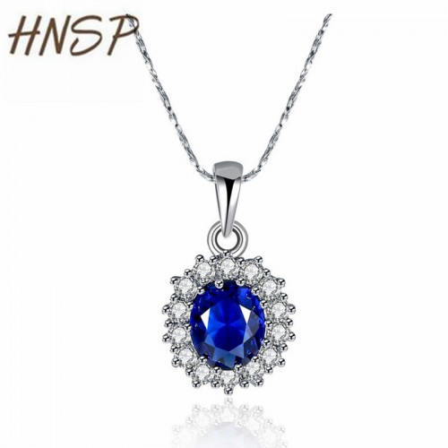HNSP Classic Blue Stone Cubic Zirconia Crystal Necklaces