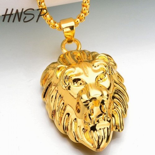 HNSP Personality animal lion head Gold color Stainless Steel
