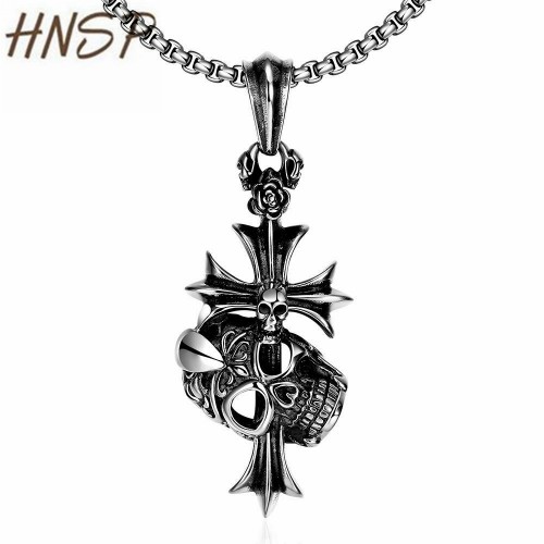HNSP Punk 100% 316L Stainless steel Chain Cross Skull 