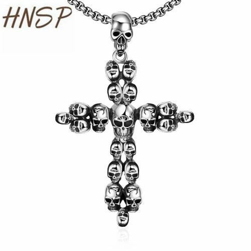 HNSP Punk 100% 316L Stainless steel Cross Skull Pendant 