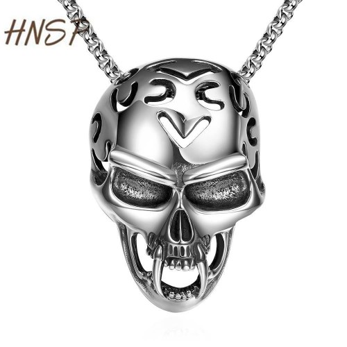 HNSP Punk 100% 316L stainless steel chain Big Skull head 