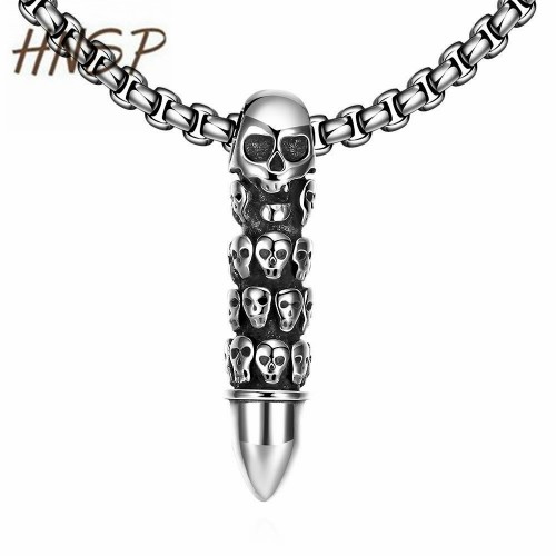 HNSP Punk 4.0MM Chain Skull bullet Pendant necklace