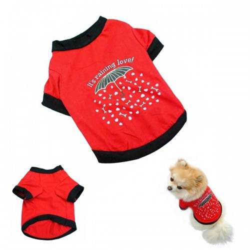 1 Pcs Red Pet Dog Cat T-shirt Clothes Cotton Summer Puppy Apparel with Umbrella Pattern